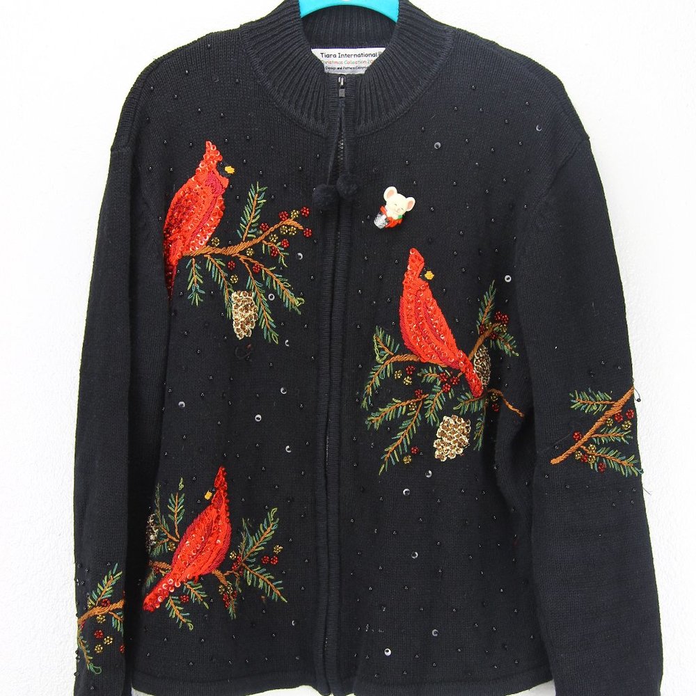 Ugly Christmas Sweater Black Cardinal sweater